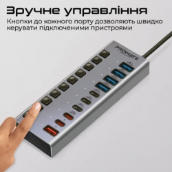 ������������ Promate USB-C 10-in-1 5xUSB-C + 5xUSB gray (gegahub-5g) - �������� 4