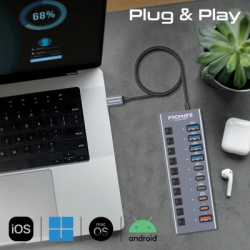 ������������ Promate USB-C 10-in-1 5xUSB-C + 5xUSB gray (gegahub-5g) - �������� 5