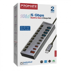 ������������ Promate USB-C 10-in-1 5xUSB-C + 5xUSB gray (gegahub-5g) - �������� 6