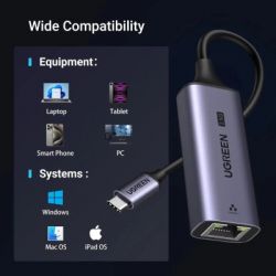 Перехідник USB-C to RJ45 Ethernet 2500Mbps Ugreen (25052) - Картинка 5