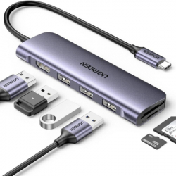 ������������ Ugreen USB-C 6-in-1 3xUSB 3.0 + HDMI 4K@30Hz + SD/TF silver (20956A)
