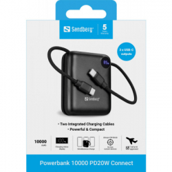 ������� ������������ Sandberg 10000mAh PD/3.1/20W, QC/3.0, USB-C In/Out, with 2 cables USB-C (421-26) - �������� 5