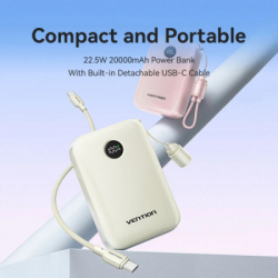 Батарея универсальная VENTION 20000mAh 22,5W Fast Charging, with built-in USB-C cable, Beige (FKBN0-C) - Картинка 2