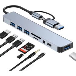 ������������ Dynamode USB-C/A 8-in-1 1xUSB-C + 1xUSB 3.0 + 3xUSB 2.0 + 3.5mm audio + SD/TF silver (BYL-2218TU) - �������� 2