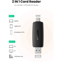 Картрідер Зчитувач флеш-карт Ugreen USB-C + USB to TF/SD 3.0 CM304 black (80191) - Картинка 2