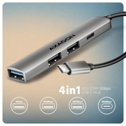 ������������ AXAGON USB-C to 1xUSB-A 5Gbps + 2xUSB-A 480Mbps + 1xUSB-C 480Mbps 0.12m aluminum (HUE-STC) - �������� 3