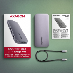 Концентратор AXAGON USB-C 12-in-1 HDMI + DisplayPort + RJ45 1000Mbps + PD100W aluminum gray (HMC-12GM2) - Картинка 12