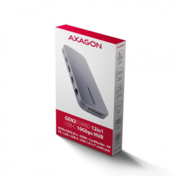 Концентратор AXAGON USB-C 12-in-1 HDMI + DisplayPort + RJ45 1000Mbps + PD100W aluminum gray (HMC-12GM2) - Картинка 2