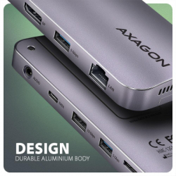Концентратор AXAGON USB-C 12-in-1 HDMI + DisplayPort + RJ45 1000Mbps + PD100W aluminum gray (HMC-12GM2) - Картинка 7