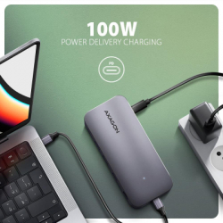 Концентратор AXAGON USB-C 12-in-1 HDMI + DisplayPort + RJ45 1000Mbps + PD100W aluminum gray (HMC-12GM2) - Картинка 8