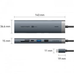 Концентратор Vention USB-C 9-in-1 HDMI 60Hz + 2xUSB 3.0 + RJ45 + SD/TF + 3.5mm + PD 100W (TGVHB) - Картинка 2