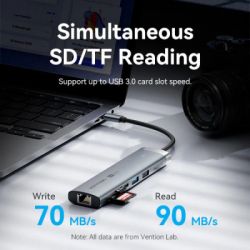 Концентратор Vention USB-C 9-in-1 HDMI 60Hz + 2xUSB 3.0 + RJ45 + SD/TF + 3.5mm + PD 100W (TGVHB) - Картинка 6