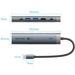 Концентратор Vention USB-C 6-in-1 HDMI + 2xUSB 3.0 + RJ45 + PD 100W (TGNHB) - Картинка 2