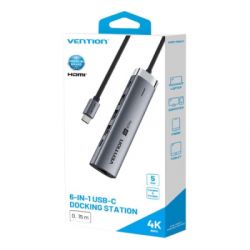 Концентратор Vention USB-C 6-in-1 HDMI + 2xUSB 3.0 + RJ45 + PD 100W (TGNHB) - Картинка 3