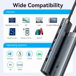 Концентратор Vention USB-C 6-in-1 HDMI + 2xUSB 3.0 + RJ45 + PD 100W (TGNHB) - Картинка 9