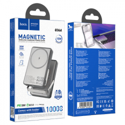Батарея універсальна HOCO 10000mAh Sunlight PD/20W Magnetic with stand Metal Grey (Q36A / 714987) - Картинка 6