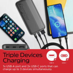 Батарея універсальна Energizer 10000mAh 15W, USB-А, 2*USB-C, Black (UE10050CC) - Картинка 6