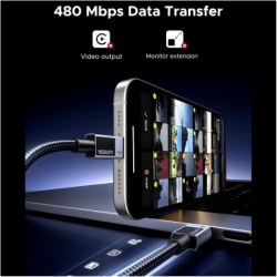 ���� ������ USB-C to USB-C 1.0m PD60W 3A braided L524 gray Ugreen (55765) - �������� 3