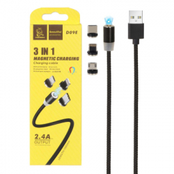 Дата кабель USB 2.0 AM to Lightning + Micro 5P + Type-C magnetic black Denmen (DN-D09E-BK) - Картинка 2