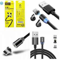 Дата кабель USB 2.0 AM to Lightning + Micro 5P + Type-C magnetic black Denmen (DN-D09E-BK) - Картинка 4
