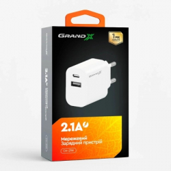 Зарядное устройство Grand-X 1xUSB-C + 1xUSB 21W OCP white (CH-21W) - Картинка 5