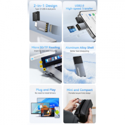 Картрідер Зчитувач флеш-карт Essager USB-C + USB-A to Micro SD black (EDKTF-QW0G-P) - Картинка 4