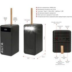 Батарея універсальна AURA NRG-P100 100000mAh 22.5W Black (PBANRG-P100B) - Картинка 2