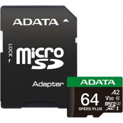 ����� ���'�� ADATA 64GB microSD class 10 UHS-I U3 V30 A2 Speed Plus (UD64GUI3V30A2SP-RA1)
