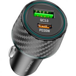 Зарядний пристрій BOROFONE 1xUSB-C PD30W + 1xUSB QC3.0 48W car adapter black (6941991101175) - Картинка 2