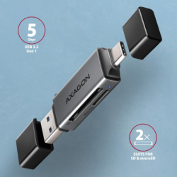 Картрідер Зчитувач флеш-карт AXAGON USB-C + USB-A to SD/microSD 5Gbps gray (CRE-DAC) - Картинка 3