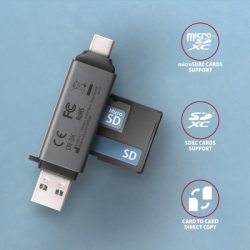 Картрідер Зчитувач флеш-карт AXAGON USB-C + USB-A to SD/microSD 5Gbps gray (CRE-DAC) - Картинка 4