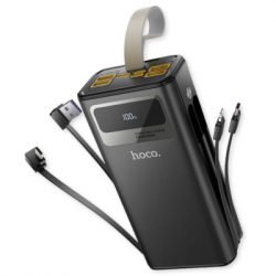 Батарея універсальна HOCO 30000mAh Plentiful 22.5W, built-in cables, LED, Black (DB58 / 715030) - Картинка 3