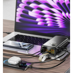 Батарея універсальна HOCO 30000mAh Plentiful 22.5W, built-in cables, LED, Black (DB58 / 715030) - Картинка 8