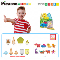 Конструктор Picasso магнітний Tiles Dinosaur Set з 8 фігурками динозаврів 38 деталей (817338028848) - Картинка 2