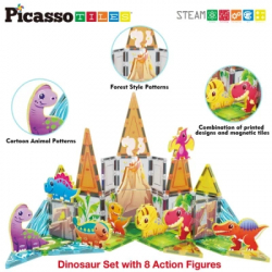 Конструктор Picasso магнітний Tiles Dinosaur Set з 8 фігурками динозаврів 38 деталей (817338028848) - Картинка 6