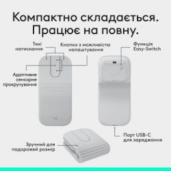 Мышка Logitech Mobi Fold Bluetooth Off-White (910-007631) - Картинка 3