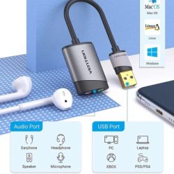 Звуковая карта Звуковая плата USB AM to 2x3.5mm F 0.15m gray Vention (CDKHB) - Картинка 2