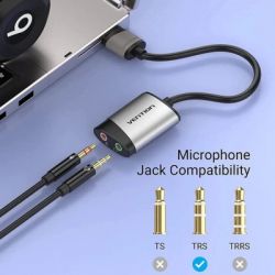Звуковая карта Звуковая плата USB AM to 2x3.5mm F 0.15m gray Vention (CDKHB) - Картинка 3