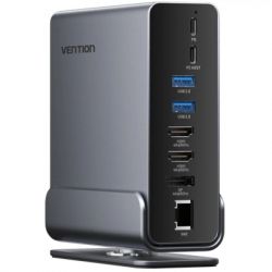 Концентратор Vention USB-C 15-in-1 2xHDMI + DisplayPort + RJ45 + SD/TF + 3.5mm gray (TPUH0) - Картинка 2