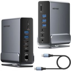 Концентратор Vention USB-C 15-in-1 2xHDMI + DisplayPort + RJ45 + SD/TF + 3.5mm gray (TPUH0) - Картинка 3