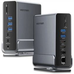 Концентратор Vention USB-C 15-in-1 2xHDMI + DisplayPort + RJ45 + SD/TF + 3.5mm gray (TPUH0) - Картинка 4