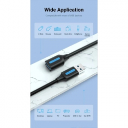 Дата кабель USB 2.0 AM/AF 1.0m PVC black Vention (CBIBF) - Картинка 2