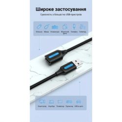Дата кабель USB 2.0 AM/AF 5.0m PVC black Vention (CBIBJ) - Картинка 3