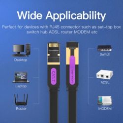 Патч-корд 15м, UTP cat 7 RJ-45 flat black Vention (ICABN) - Картинка 6