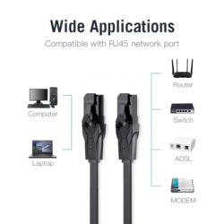 Патч-корд 3м, UTP cat 6 RJ-45 flat black Vention (IBABI) - Картинка 3