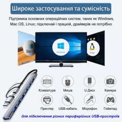 ��� USB Dynamode "7-in-1", Grey, Type-C / USB 3.0 - 1xUSB 3.0 / 6xUSB 2.0, ������ 12 ��, ���������� ������ (DM-UH-701AC) - �������� 5