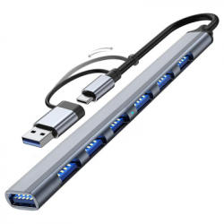 ��� USB Dynamode "7-in-1", Grey, Type-C / USB 3.0 - 1xUSB 3.0 / 6xUSB 2.0, ������ 12 ��, ���������� ������ (DM-UH-701AC)