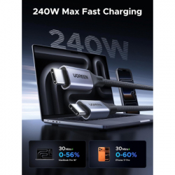 Дата кабель USB-C to USB-C 1.0m 240W 480Mbps braided black Ugreen (85973) - Картинка 2