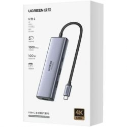Концентратор Ugreen USB-C 6-in-1 2xUSB-A + 1xUSB-C PD100W + DisplayPort 4K60Hz + 1xRJ45 1000Mbps black (75643) - Картинка 6