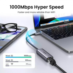 ���������� USB-C to RJ45 Ethernet 1000Mbps gray Ugreen (40322) - �������� 6